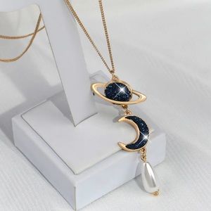 GOLD MOON & PLANET LONG TASSEL NECKLACE